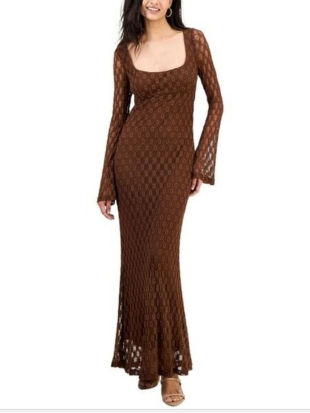 Bardot Womens EvanniaBell-Sleeve Brown Long Sleeve Maxi Dress - Size S - Picture 4 of 7